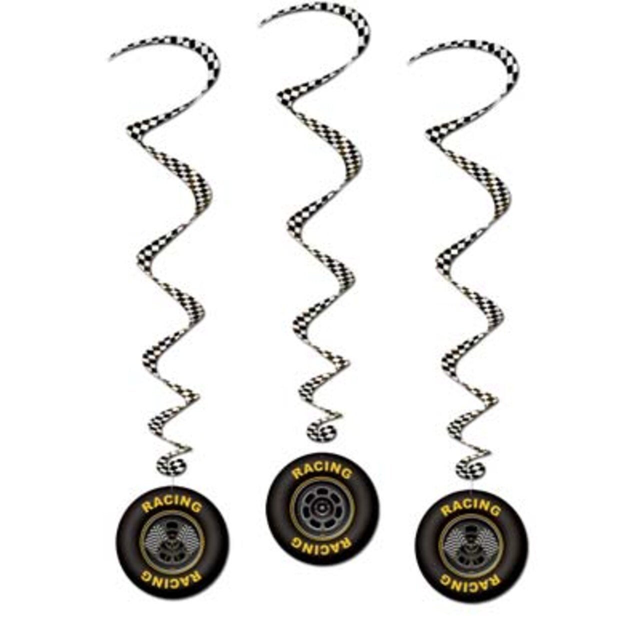 Party Central Club Pack of 18 Black Checkered Car Racing Tire Spiral Whirls 40"